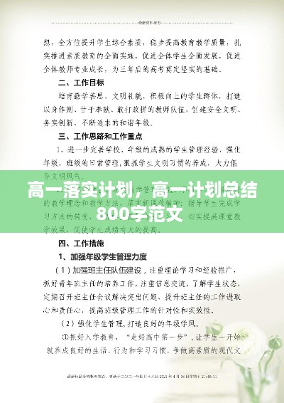 高一落實(shí)計(jì)劃，高一計(jì)劃總結(jié)800字范文 