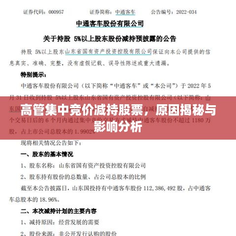 高管集中競(jìng)價(jià)減持股票，原因揭秘與影響分析