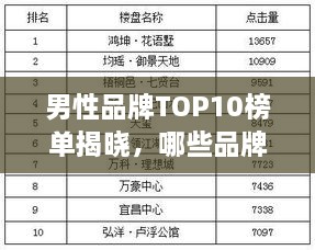 男性品牌TOP10榜單揭曉，哪些品牌獨(dú)占鰲頭？