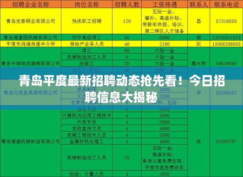 青島平度最新招聘動(dòng)態(tài)搶先看！今日招聘信息大揭秘