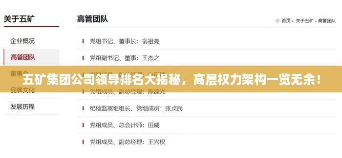 五礦集團公司領(lǐng)導(dǎo)排名大揭秘，高層權(quán)力架構(gòu)一覽無余！