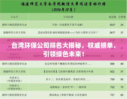 臺灣環(huán)保公司排名大揭秘，權(quán)威榜單，引領(lǐng)綠色未來！