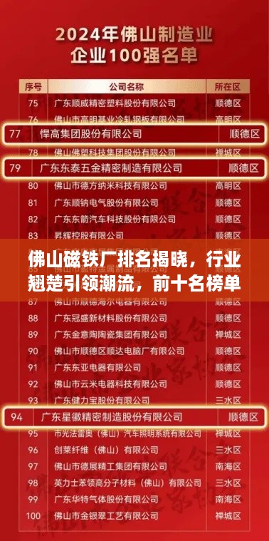 佛山磁鐵廠排名揭曉，行業(yè)翹楚引領(lǐng)潮流，前十名榜單全解析
