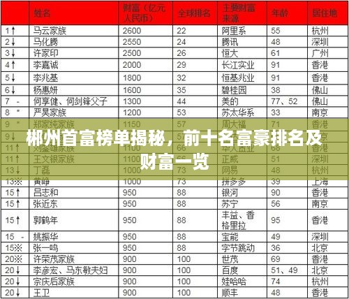 郴州首富榜單揭秘，前十名富豪排名及財(cái)富一覽