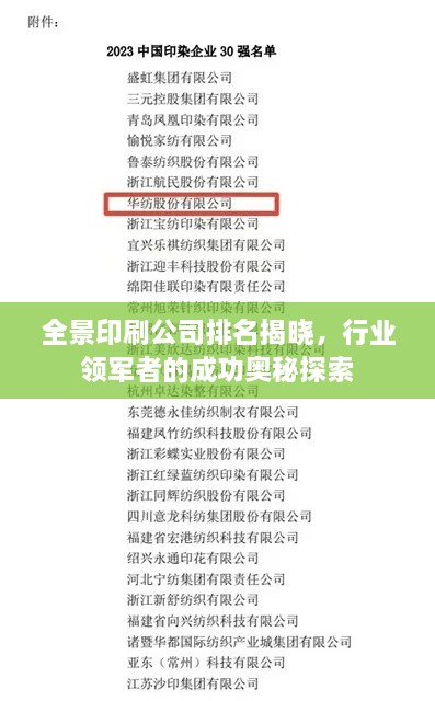 全景印刷公司排名揭曉，行業(yè)領(lǐng)軍者的成功奧秘探索