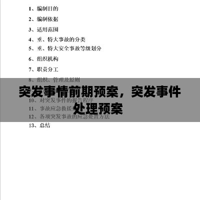 突發(fā)事情前期預(yù)案，突發(fā)事件處理預(yù)案 